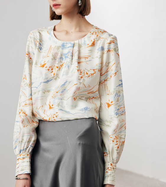 Printed satin blouse with gathered neckline – ASOO