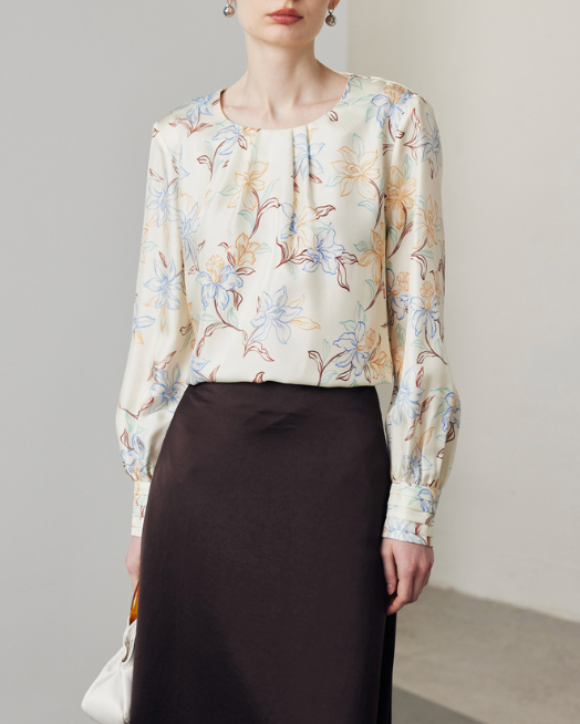 Printed satin blouse with gathered neckline – ASOO