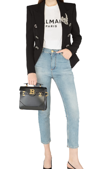 Embellished double-breasted blazer with crystal brooch – JEWEL