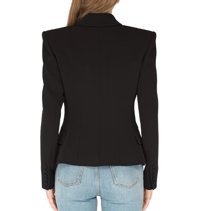Embellished double-breasted blazer with crystal brooch – JEWEL