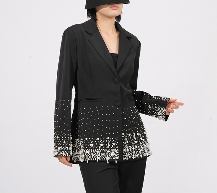 Embellished Tailored Blazer with Beaded Hem – PEARL