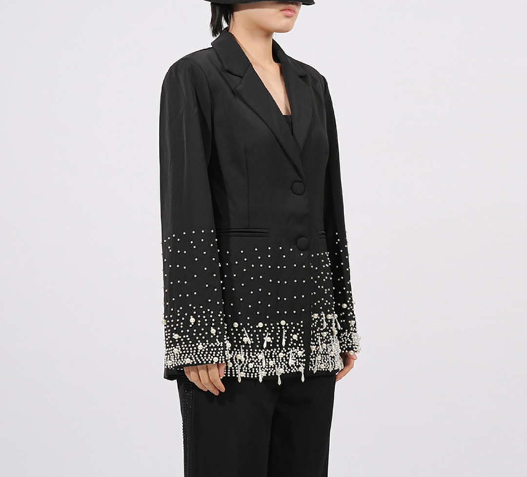 Embellished Tailored Blazer with Beaded Hem – PEARL