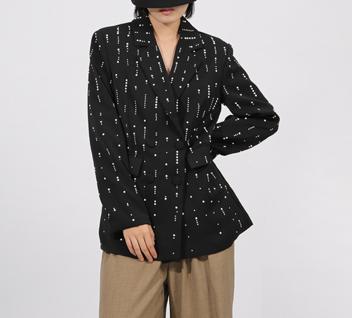 Tailored Crystal-Embellished Double-Breasted Blazer – NORA