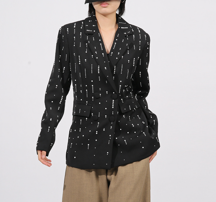 Tailored Crystal-Embellished Double-Breasted Blazer – NORA