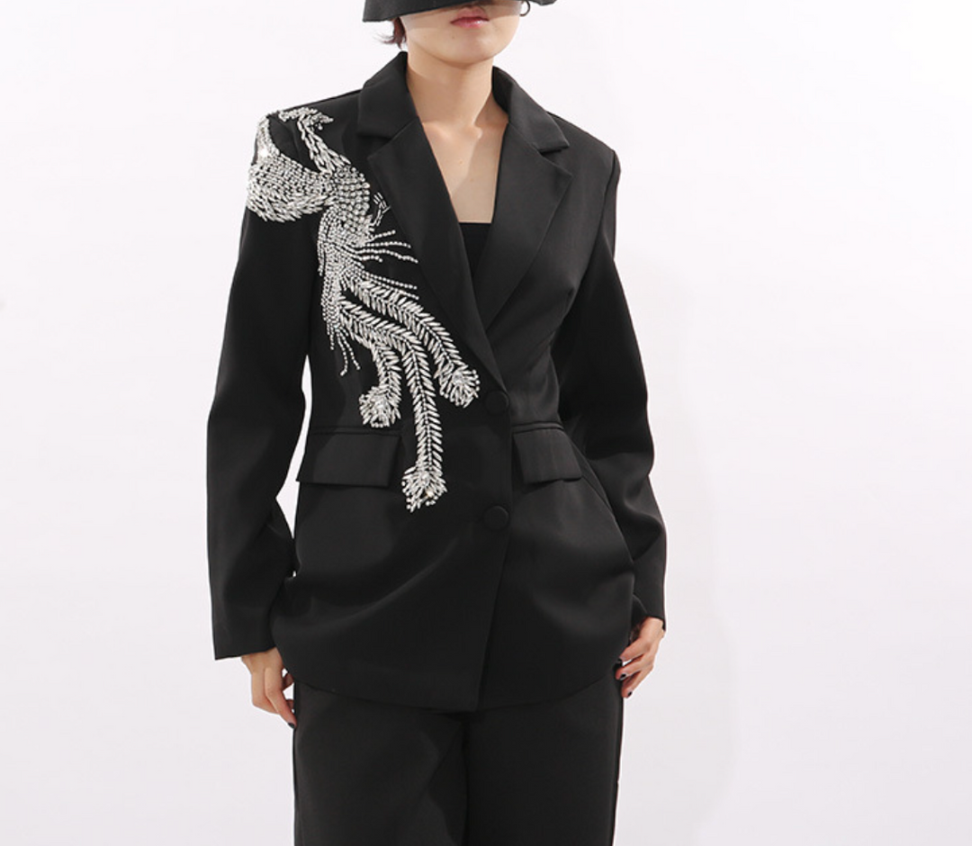tailored blazer with crystal phoenix embroidery – PHOENIX