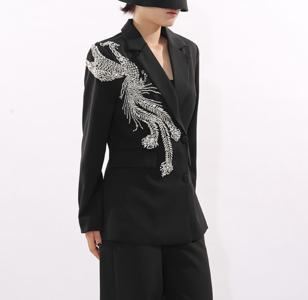 tailored blazer with crystal phoenix embroidery – PHOENIX