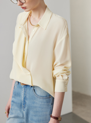 draped wrap blouse with relaxed collar – MIST