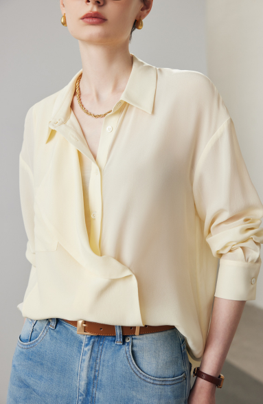 draped wrap blouse with relaxed collar – MIST