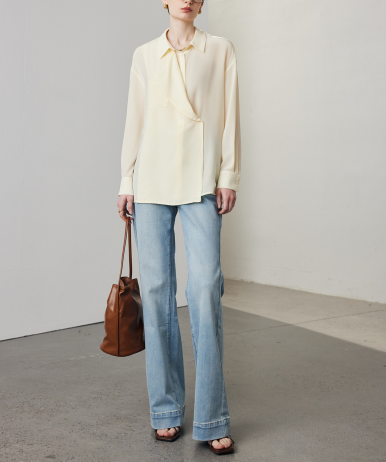 draped wrap blouse with relaxed collar – MIST