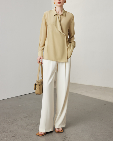 draped wrap blouse with relaxed collar – MIST