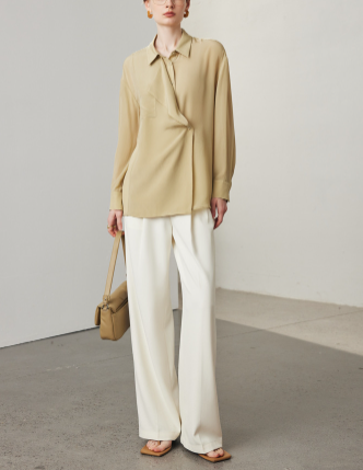 draped wrap blouse with relaxed collar – MIST