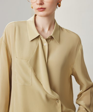 draped wrap blouse with relaxed collar – MIST