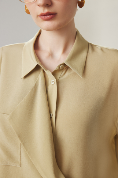 draped wrap blouse with relaxed collar – MIST