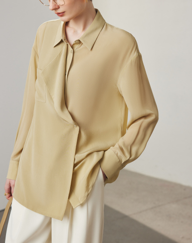 draped wrap blouse with relaxed collar – MIST