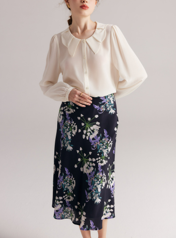 طقم مكون من بلوزة قصيرة وتنورة طويلة من الدانتيل الزهري - أزرق سماوي