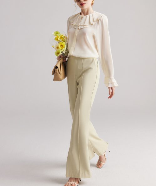 طقم مكون من بلوزة قصيرة وتنورة طويلة من الدانتيل الزهري - أزرق سماوي