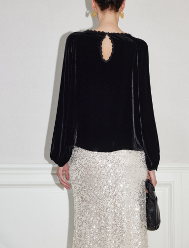 طقم مكون من بلوزة قصيرة وتنورة طويلة من الدانتيل الزهري - أزرق سماوي