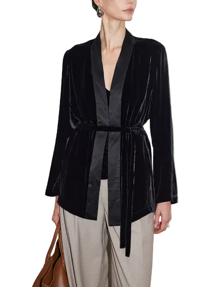 velvet open-front blazer with satin lapels – CHIC