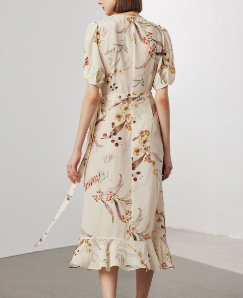 floral wrap midi dress with puff sleeves – GARDEN