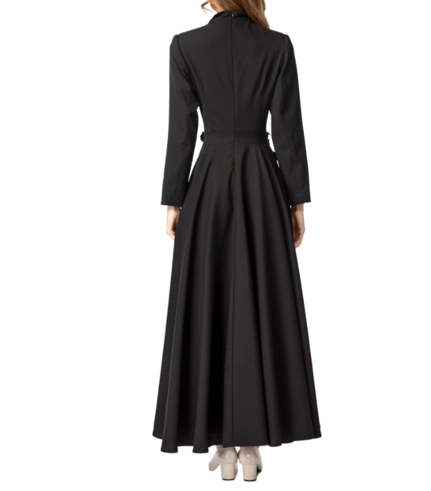 tailored double-breasted maxi dress with floral waist appliqué – ROSE