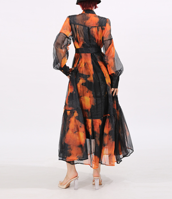 sheer printed maxi dress with tie waist – EMBER