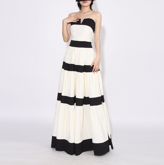 strapless colorblock tiered maxi dress – MONO