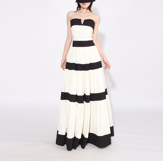 strapless colorblock tiered maxi dress – MONO
