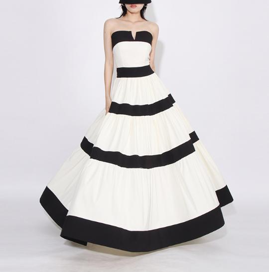 strapless colorblock tiered maxi dress – MONO