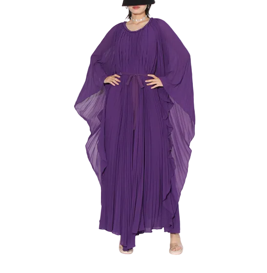 pleated chiffon kaftan maxi dress with wing sleeves – AMETHYST