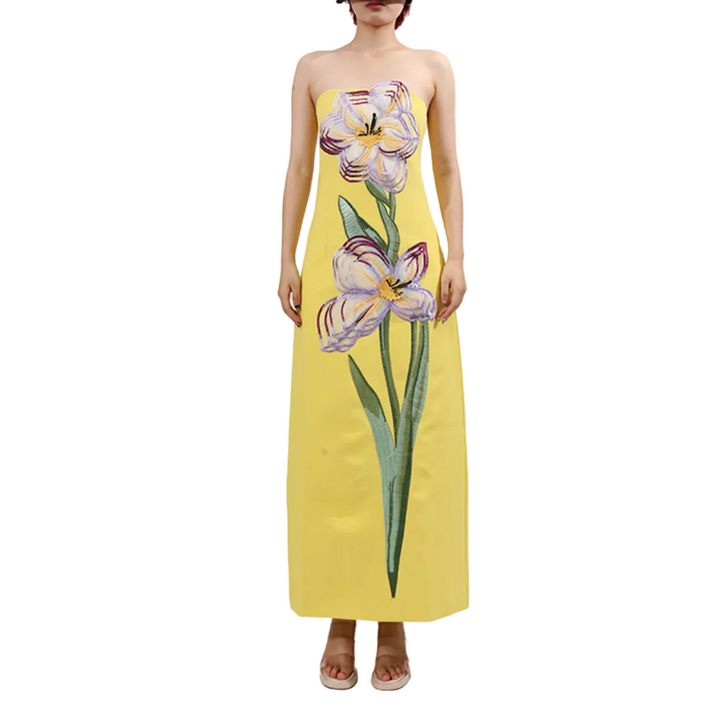 Strapless Column Maxi Dress with Floral Embroidery – IRIS