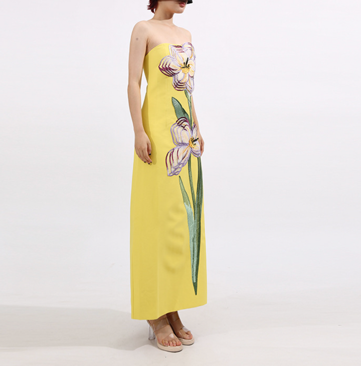 Strapless Column Maxi Dress with Floral Embroidery – IRIS