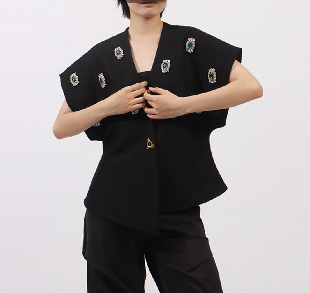 sleeveless wrap-style top with crystal jewel embellishments – ONYX