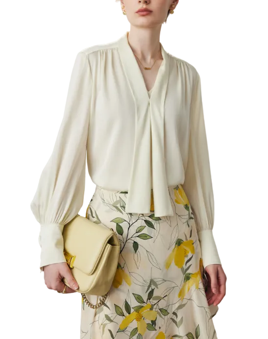 فستان قصير بياقة عالية وأكمام مكشكشة – عاجي