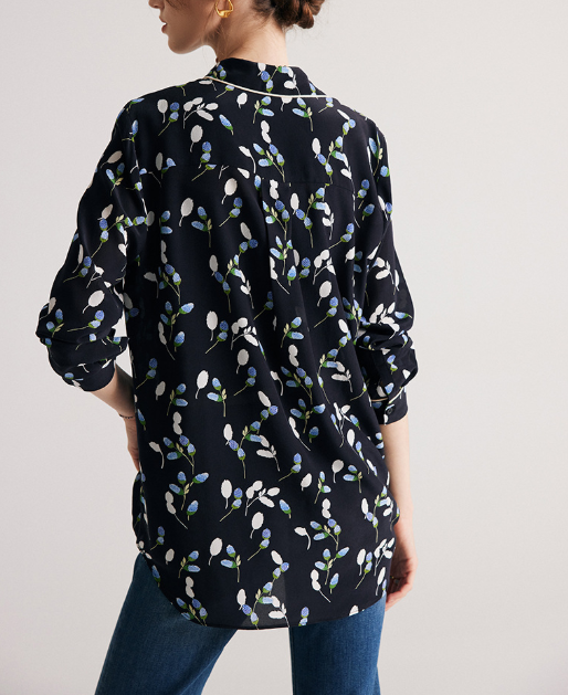printed button-down blouse with contrast piping – FLORIA