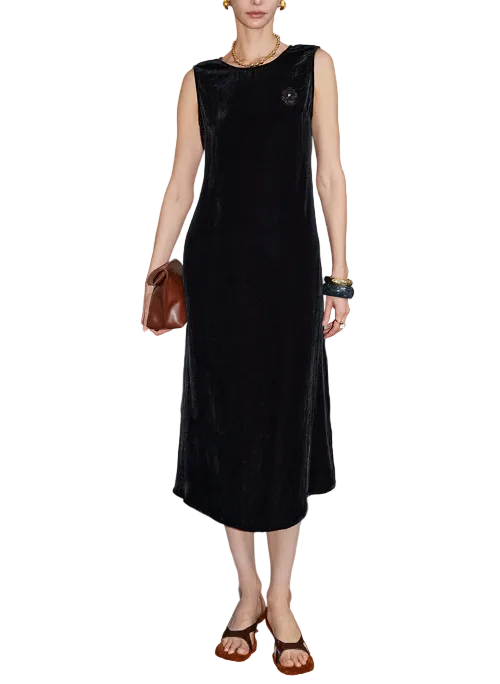 sleeveless velvet midi dress with clean neckline – VELORA