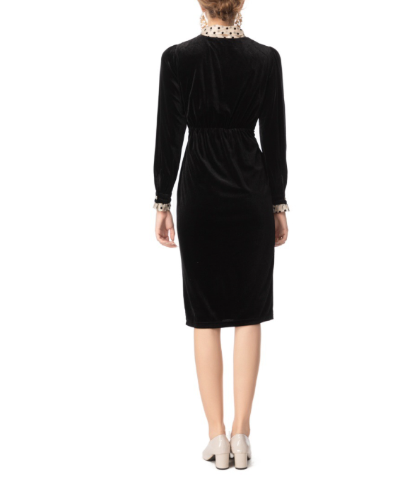 velvet midi dress with polka-dot bow tie – ARCELIA