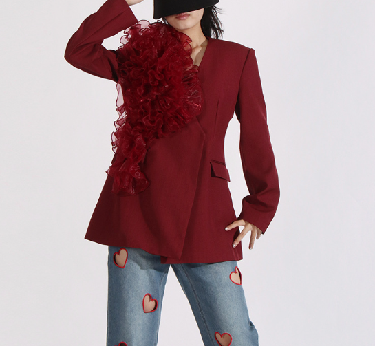 tailored blazer with dramatic ruffle detail – RUBINA