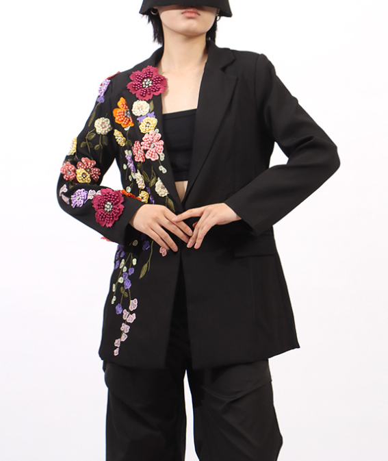 tailored blazer with hand-embellished floral sleeve – FLOREA