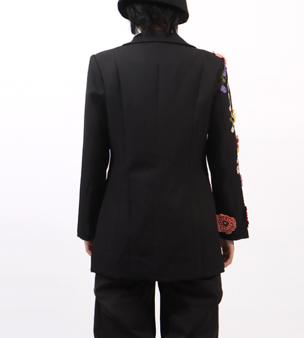 tailored blazer with hand-embellished floral sleeve – FLOREA