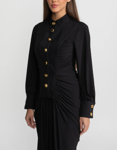 جاكيت مخملي بأزرار أمامية وحافة من الدانتيل الشفاف - صيفي