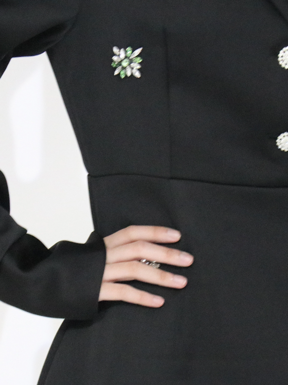 tailored midi dress with crystal accents and ruffled hem – ECLIPSE