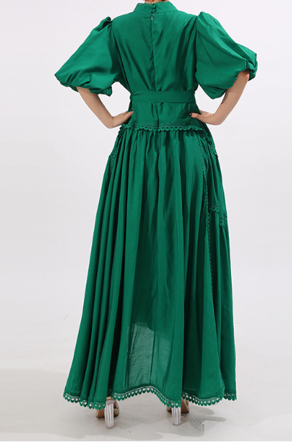 embroidered tiered maxi dress with waist tie – VERDANA