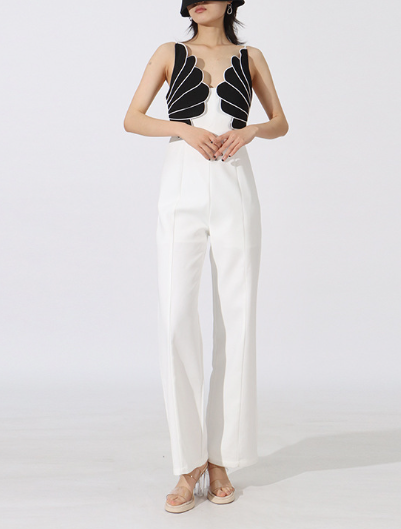 contrast appliqué wide-leg jumpsuit – SHINNY