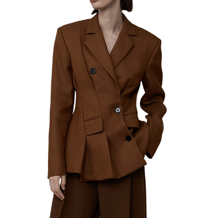 tailored asymmetric blazer with pleated hem – CAMELIA