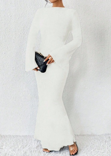 ribbed column maxi dress with flared sleeves – VAZIRA