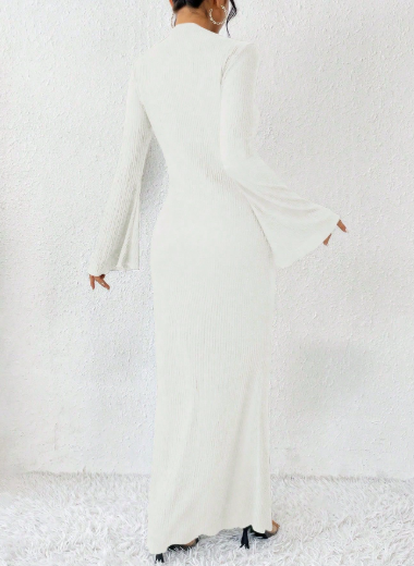 ribbed column maxi dress with flared sleeves – VAZIRA