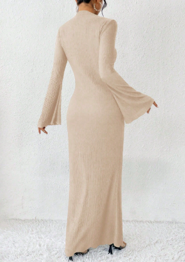 ribbed column maxi dress with flared sleeves – VAZIRA