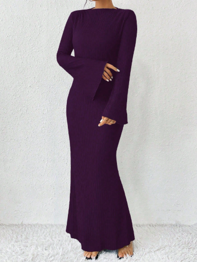 ribbed column maxi dress with flared sleeves – VAZIRA