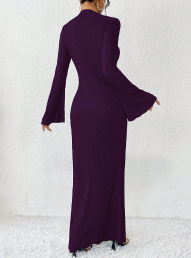 ribbed column maxi dress with flared sleeves – VAZIRA