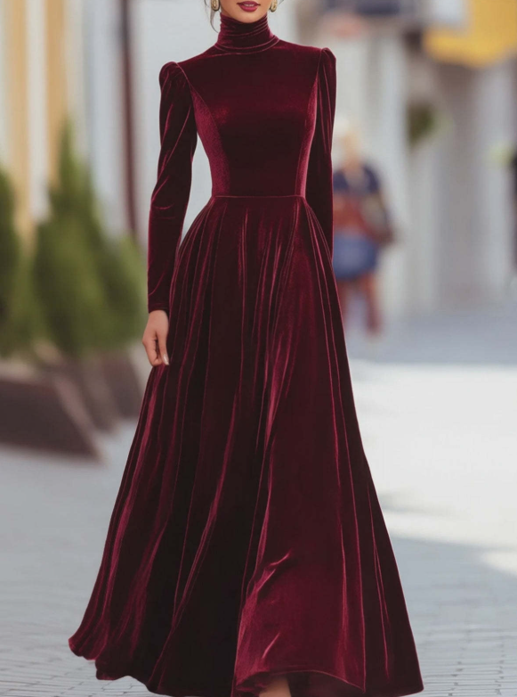 velvet high-neck maxi dress with fitted waist – MILYA